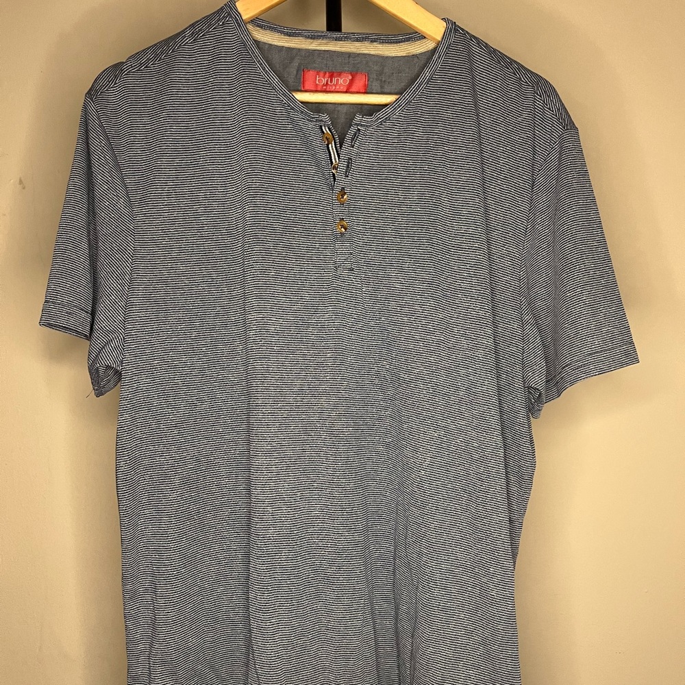 Bruno Milano Super Soft Striped Henley Tee - Blue